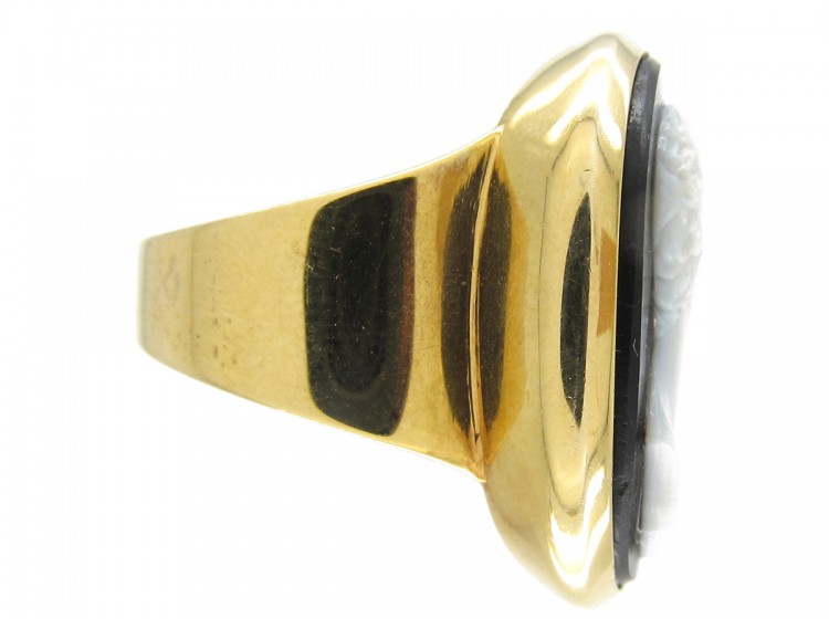 Neoclassical Sardonyx Intaglio Ring of a Grecian Man