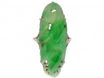 Art Deco Carved Jade 18ct White Gold Ring