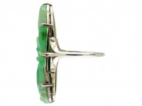 Art Deco Carved Jade 18ct White Gold Ring