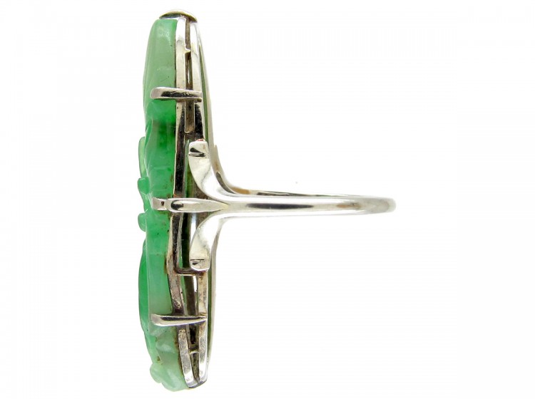 Art Deco Carved Jade 18ct White Gold Ring
