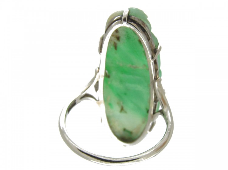 Art Deco Carved Jade 18ct White Gold Ring