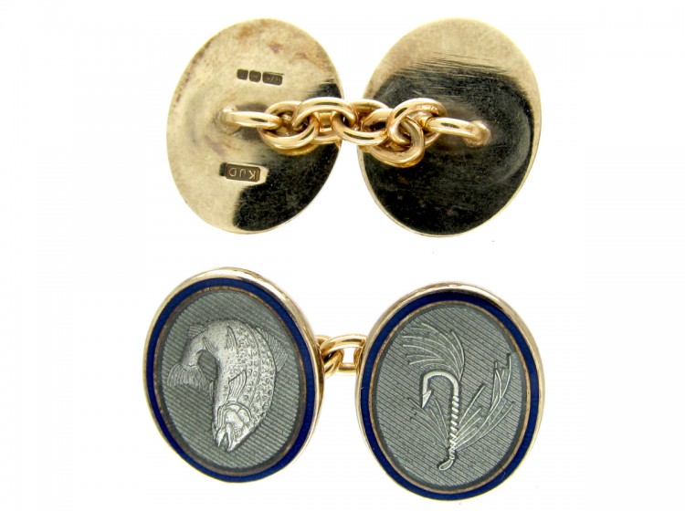 9ct Gold & Enamel Fishing Cufflinks