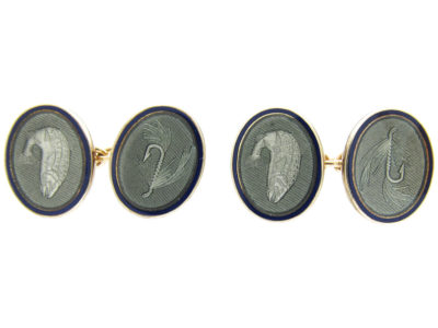 9ct Gold & Enamel Fishing Cufflinks