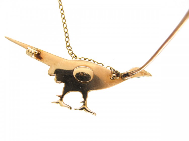 Edwardian 15ct Gold & Enamel Pheasant Brooch