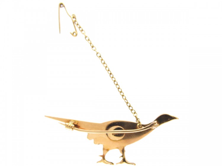 Edwardian 15ct Gold & Enamel Pheasant Brooch
