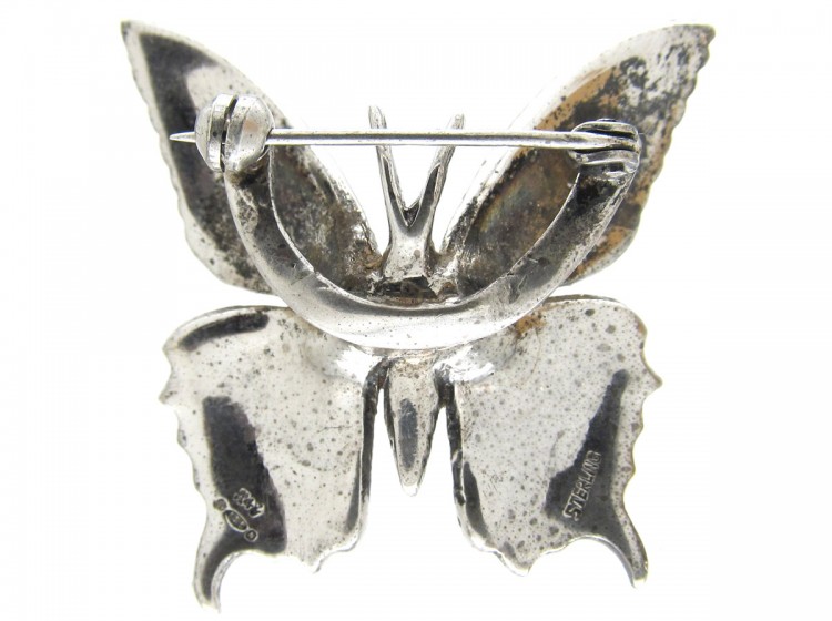 Silver Enamel & Marcasite Butterfly Brooch