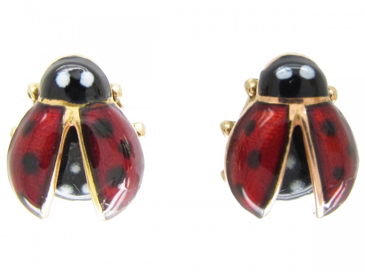 Enamel 14ct Gold Ladybird Earrings
