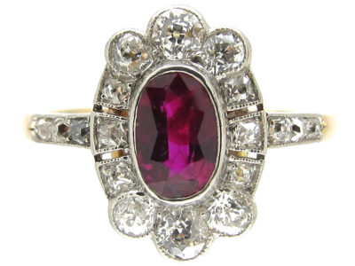 Art Deco Ruby & Diamond Cluster Ring