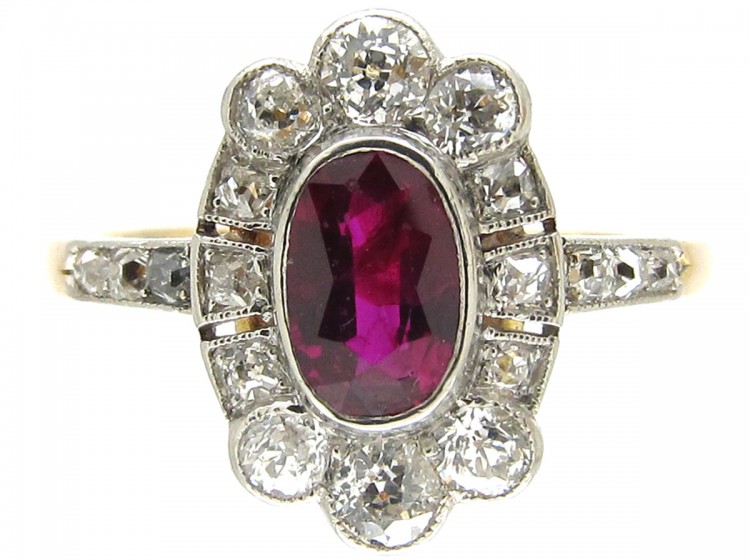 Art Deco Ruby & Diamond Cluster Ring