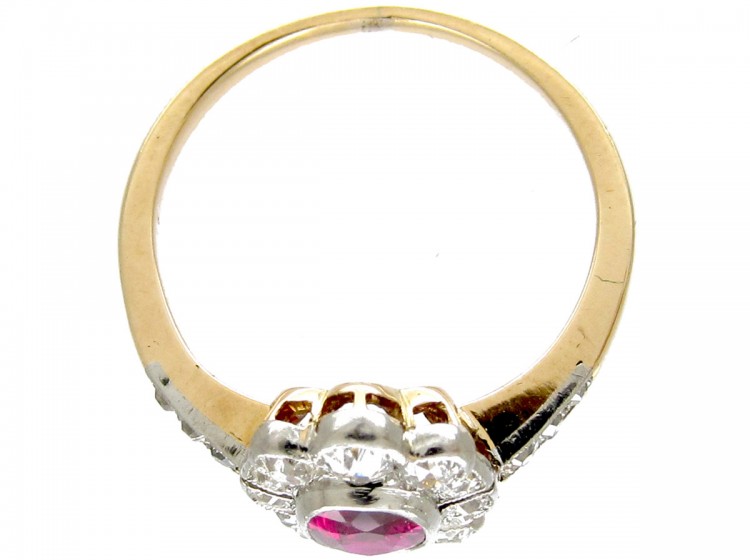 Art Deco Ruby & Diamond Cluster Ring