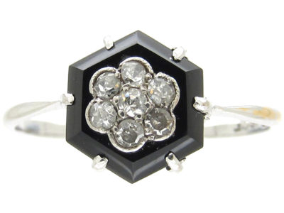 Art Deco Hexagonal Onyx & Diamond Ring