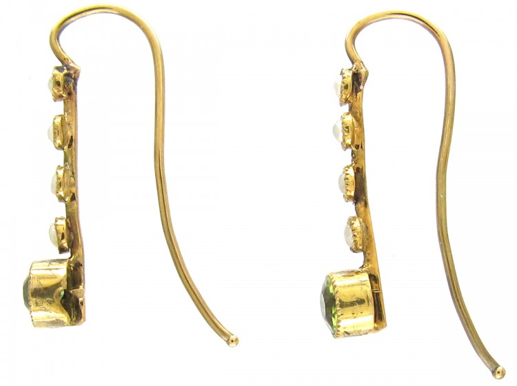 Edwardian Natural Split Pearl & Peridot Drop Earrings