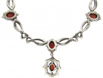 Art Deco Marcasite & Garnet Festoon Silver Necklace