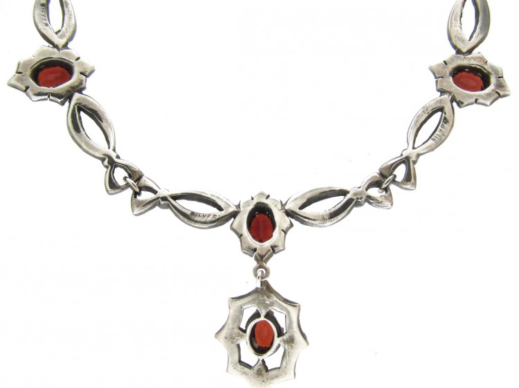 Art Deco Marcasite & Garnet Festoon Silver Necklace