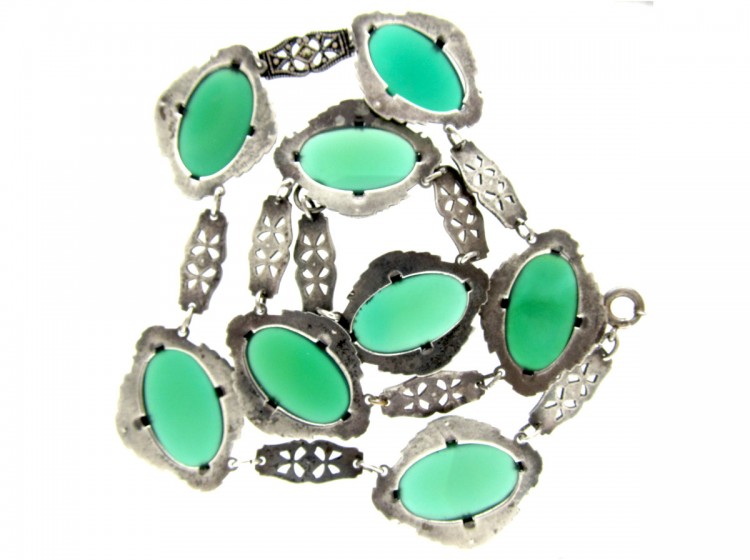 Silver, Chalcedony & Marcasite Art Deco Necklace