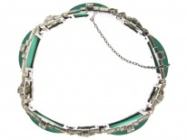 Art Deco Chalcedony & Marcasite Silver Bracelet