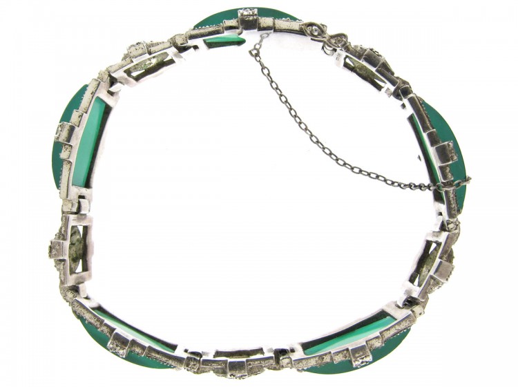 Art Deco Chalcedony & Marcasite Silver Bracelet