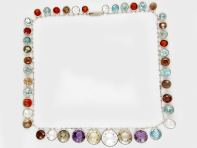 Edwardian Silver multi Gemstone Necklace