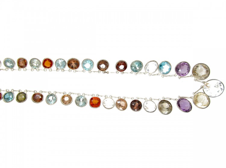 Edwardian Silver multi Gemstone Necklace