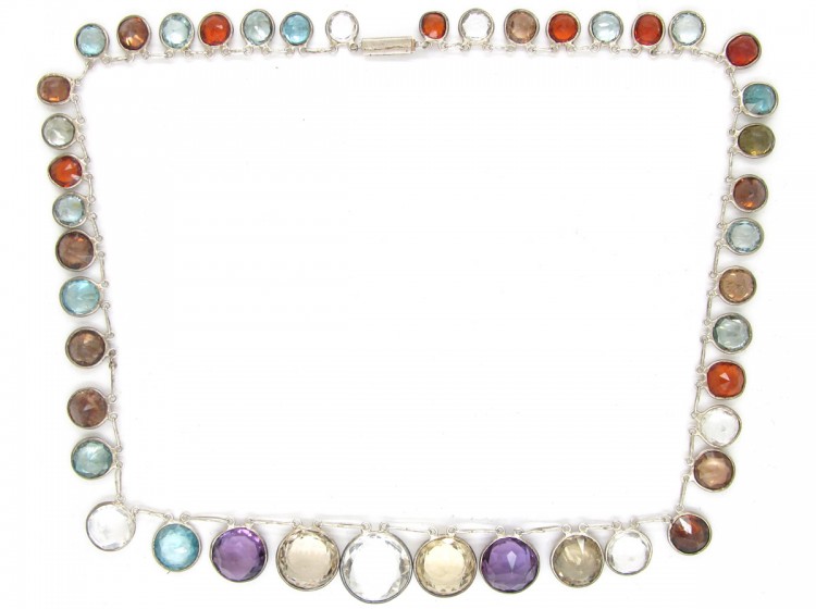 Edwardian Silver multi Gemstone Necklace