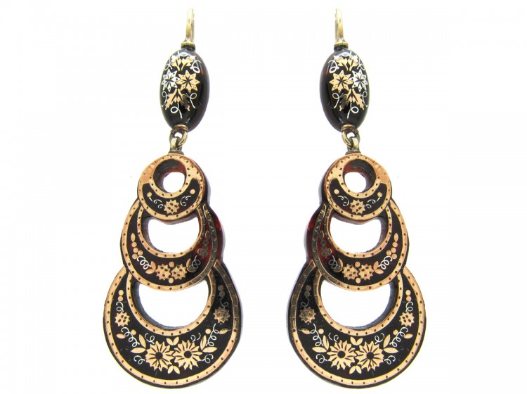 Victorian Tortoiseshell Pique Treble Hoop Earrings