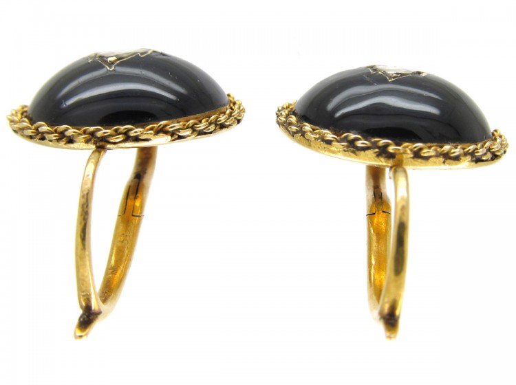 Victorian 18ct Gold, Onyx & Rose Diamond Earrings