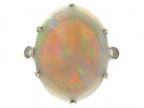 Art Deco 18ct White Gold Harlequin Opal & Diamond Ring