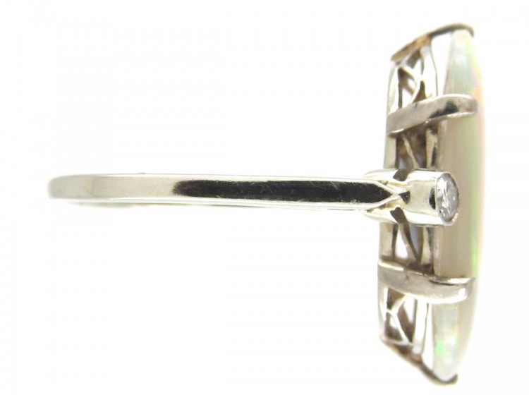 Art Deco 18ct White Gold Harlequin Opal & Diamond Ring