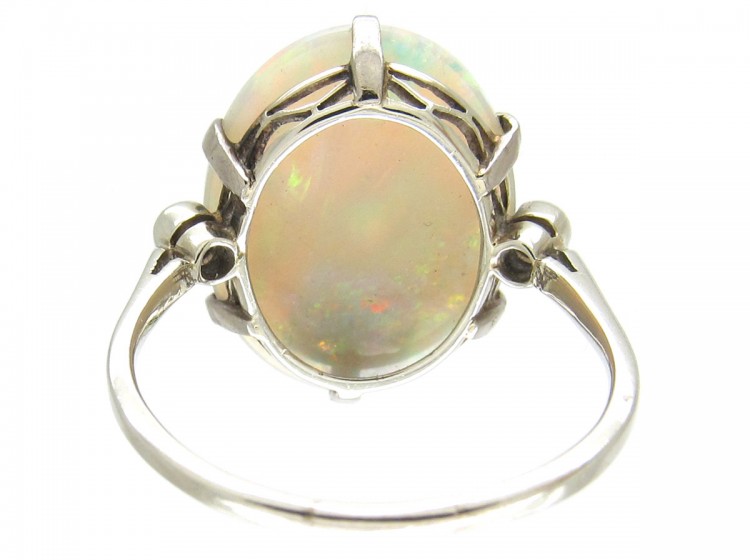 Art Deco 18ct White Gold Harlequin Opal & Diamond Ring
