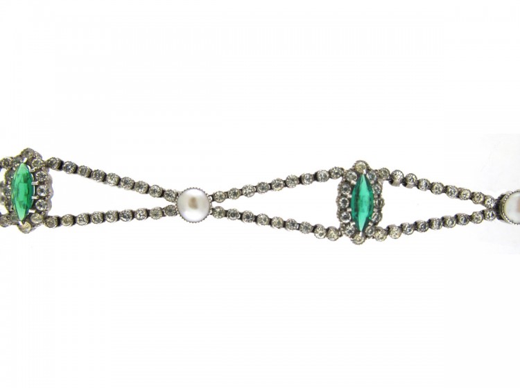 Edwardian Silver, Green & White Paste Festoon Necklace