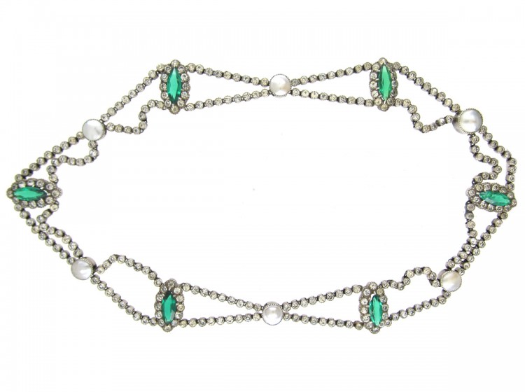 Edwardian Silver, Green & White Paste Festoon Necklace