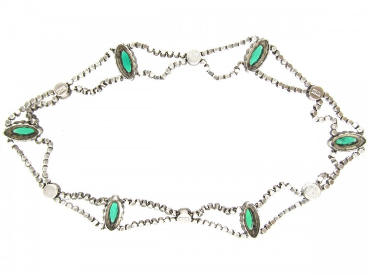 Edwardian Silver, Green & White Paste Festoon Necklace