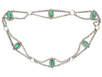 Edwardian Silver, Green & White Paste Festoon Necklace
