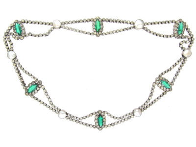 Edwardian Silver, Green & White Paste Festoon Necklace