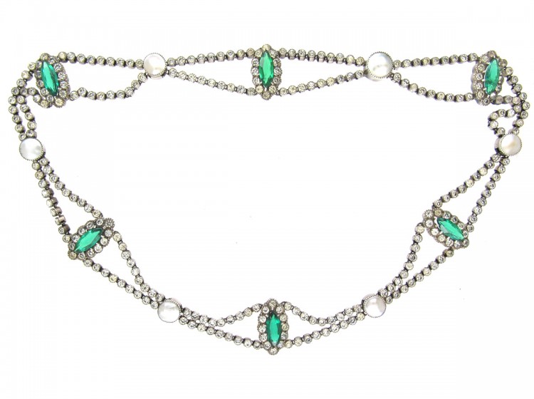 Edwardian Silver, Green & White Paste Festoon Necklace