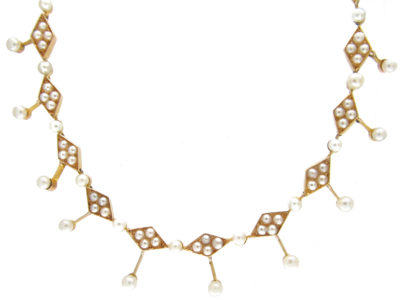 Victorian Split Seed Pearl & 15ct Gold Festoon Necklace