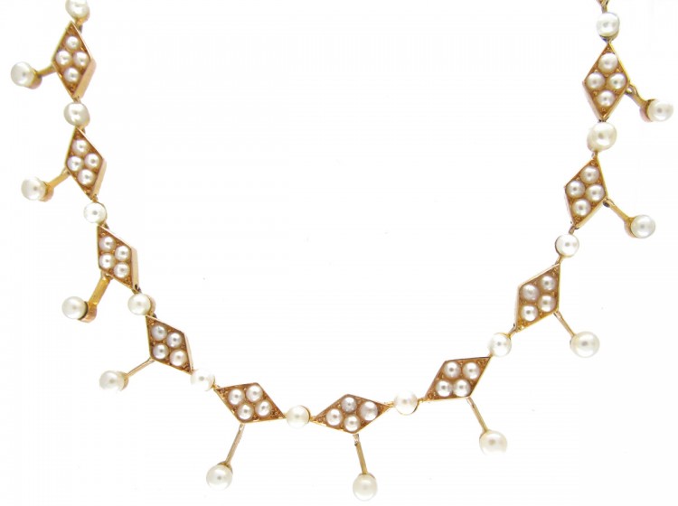 Victorian Split Seed Pearl & 15ct Gold Festoon Necklace