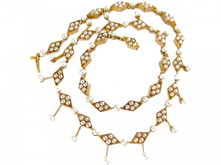 Victorian Split Seed Pearl & 15ct Gold Festoon Necklace