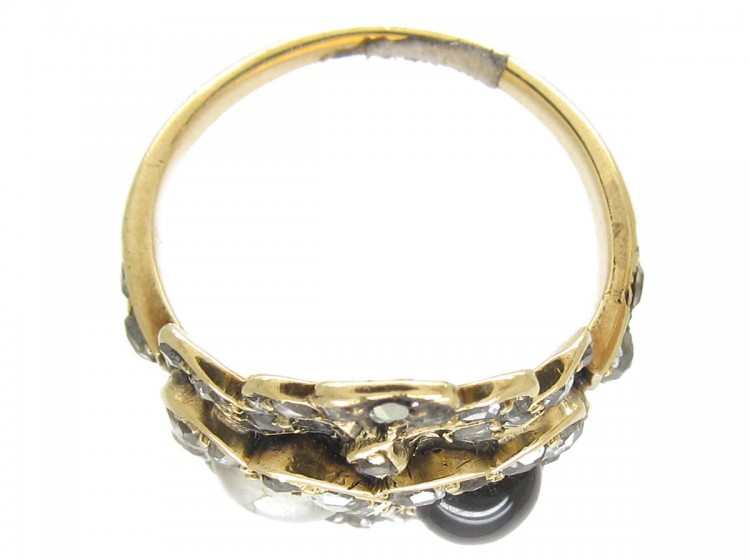 Victorian 18ct Gold Natural Pearl & Garnet Double Heart Ring