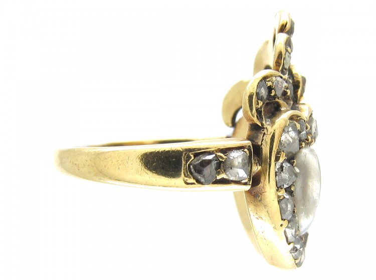 Victorian 18ct Gold Natural Pearl & Garnet Double Heart Ring