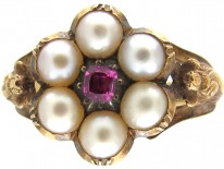 Regency Natural Pearl & Ruby Cluster Ring