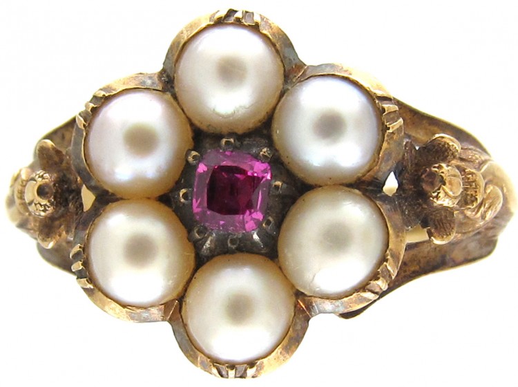 Regency Natural Pearl & Ruby Cluster Ring