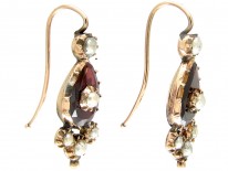 Georgian Flat Cut Garnet & Pearl Gold Earrings