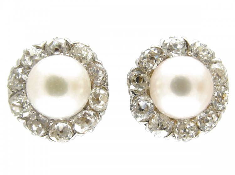 Diamond & Natural Pearl Earrings