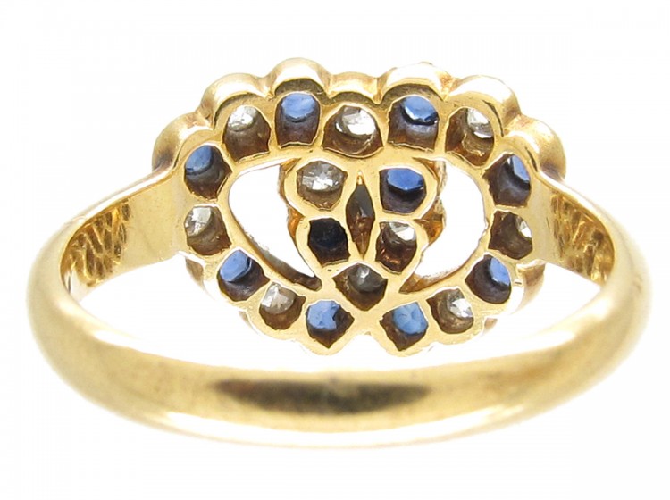 Edwardian 18ct Gold Intertwined Sapphire & Diamond Hearts Ring
