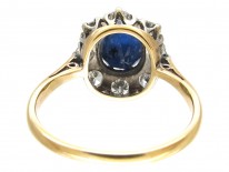 Sapphire & Old Mine Cut Diamond Cluster Ring