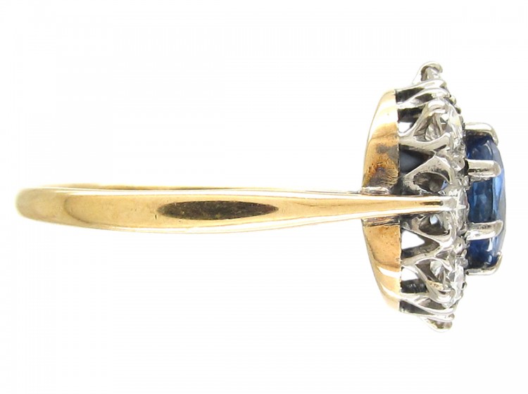 Sapphire & Old Mine Cut Diamond Cluster Ring