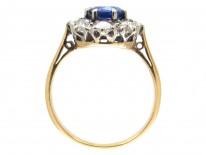 Sapphire & Old Mine Cut Diamond Cluster Ring