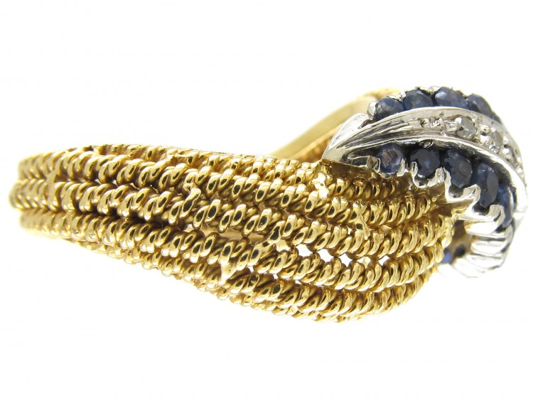 1950s Sapphire & Diamond Twist 18ct Gold Ring