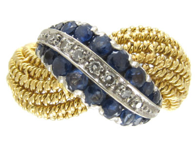 1950s Sapphire & Diamond Twist 18ct Gold Ring